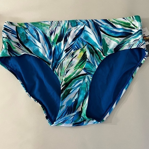 Terra & Sky Blue Green Mid Rise Tummy Control Swimsuit Bottoms Size 1X 16-18 - Picture 1 of 4